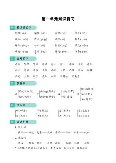 2025年二年级上册语文第1-8单元知识复习（学霸提高班）（16页） - 少儿专区
