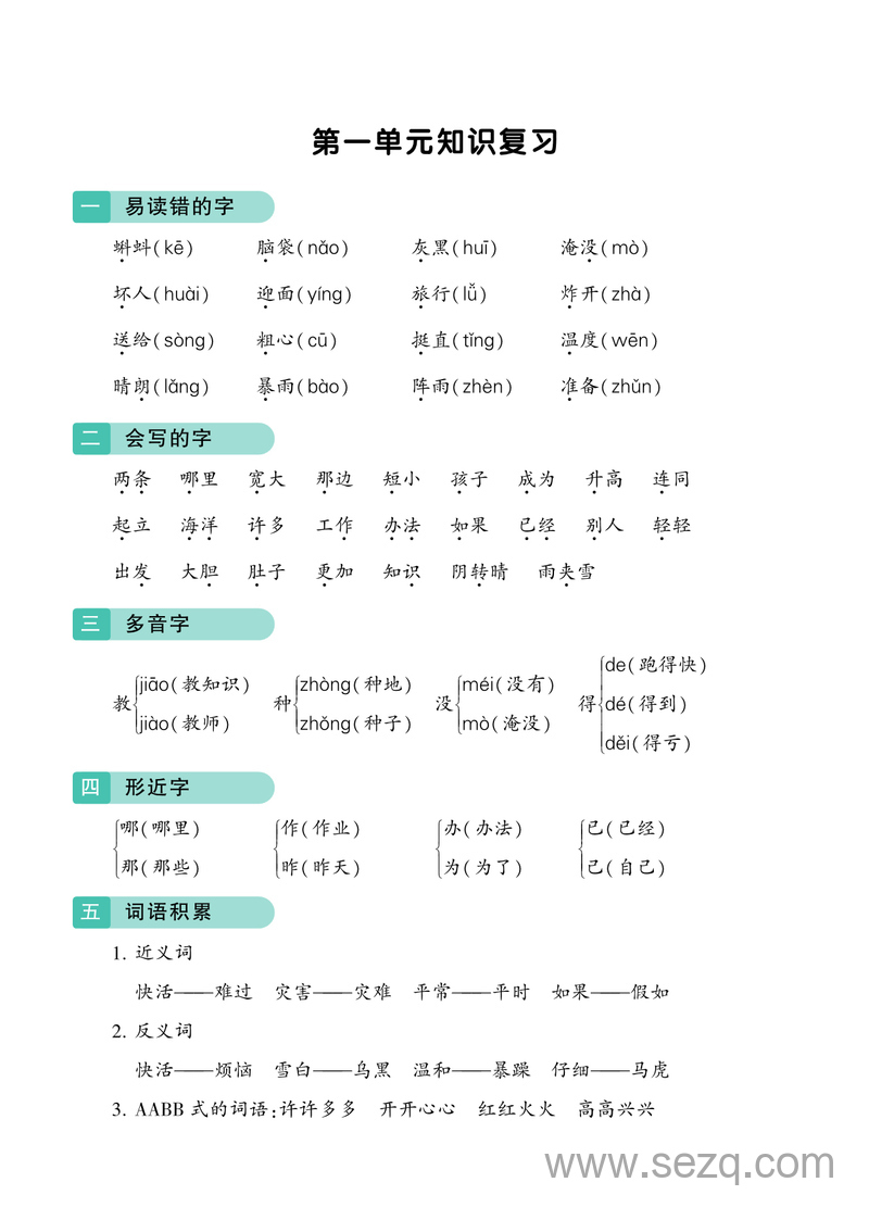 2025年二年级上册语文第1-8单元知识复习（学霸提高班） - 文档资源第1张