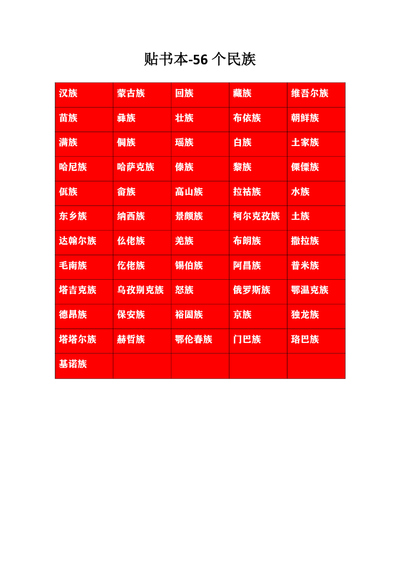 一年级,二年级上册语文56个民族（贴书本用）（2页） - 少儿专区