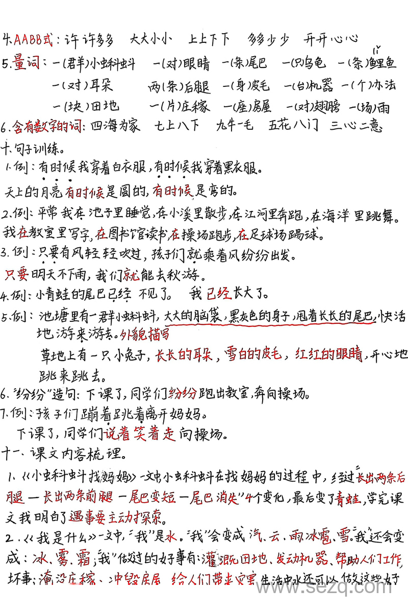 2025年秋季二年级上册语文第一单元知识点梳理（手写版） - 文档资源第3张