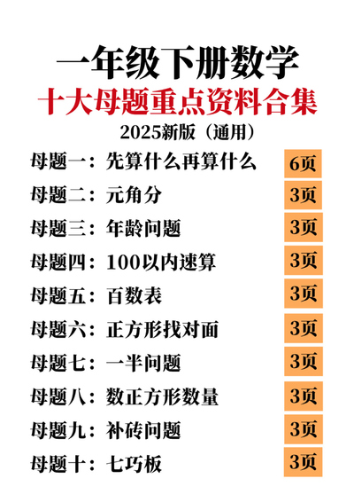 2025年新版一年级下册数学十大母题重点资料合集（通用版）（34页） - 少儿专区