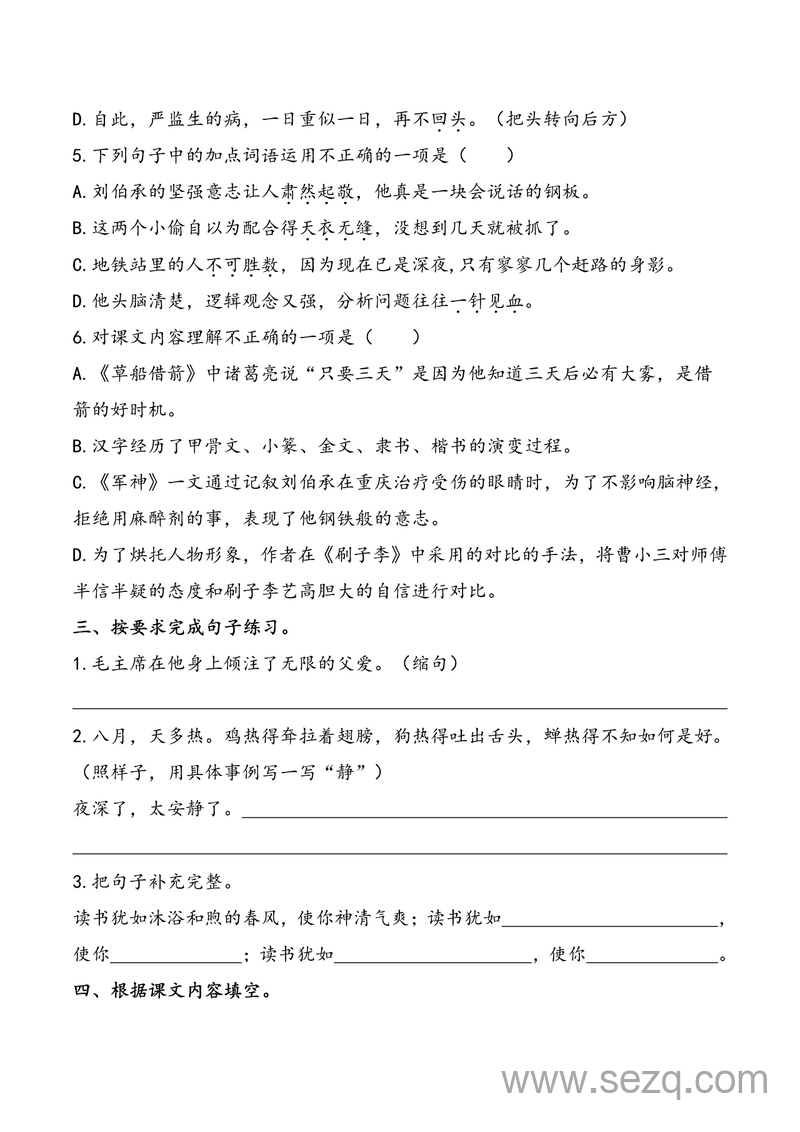 2025年五年级下册语文五一假期综合练习（含答案学霸提优） - 文档资源第2张