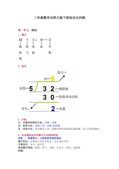 二年级下册数学全册知识点归纳（北师大版）（7页） - 少儿专区