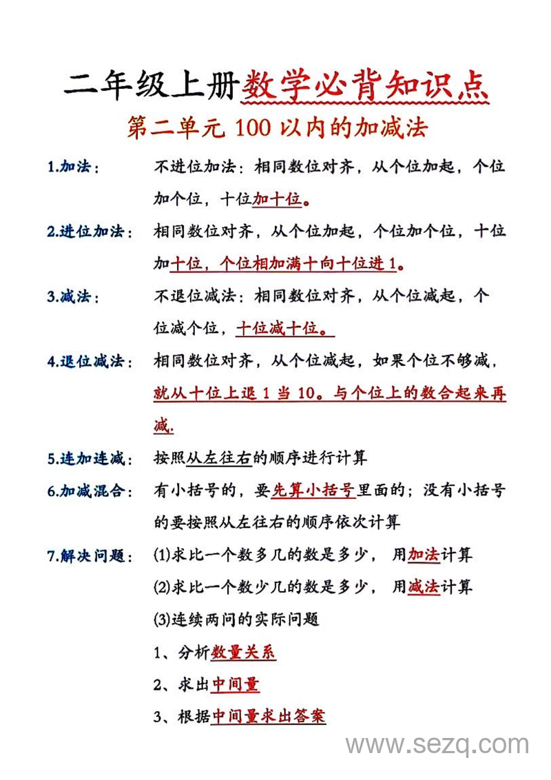 二年级上册数学全册必背知识点汇总 - 文档资源第2张