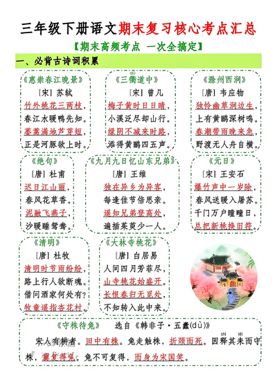 三年级下册语文期末复习核心考点汇总（含高频考点）（11页） - 少儿专区