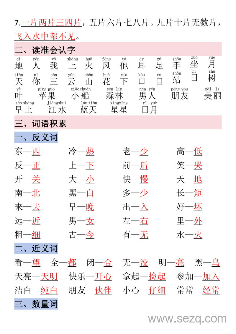 一年级上册语文全册重点预习 - 文档资源第2张
