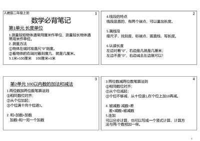 二年级上册数学必背笔记（人教版）（5页） - 少儿专区