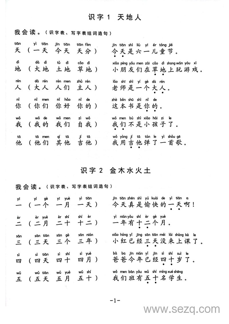 一年级上册语文生字组词造句阅读本 - 文档资源第1张