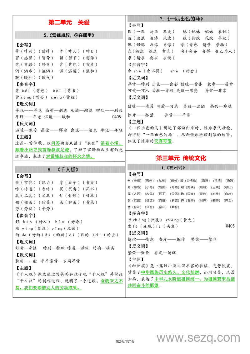 二年级下册语文全册课课贴（每课重点） - 文档资源第2张