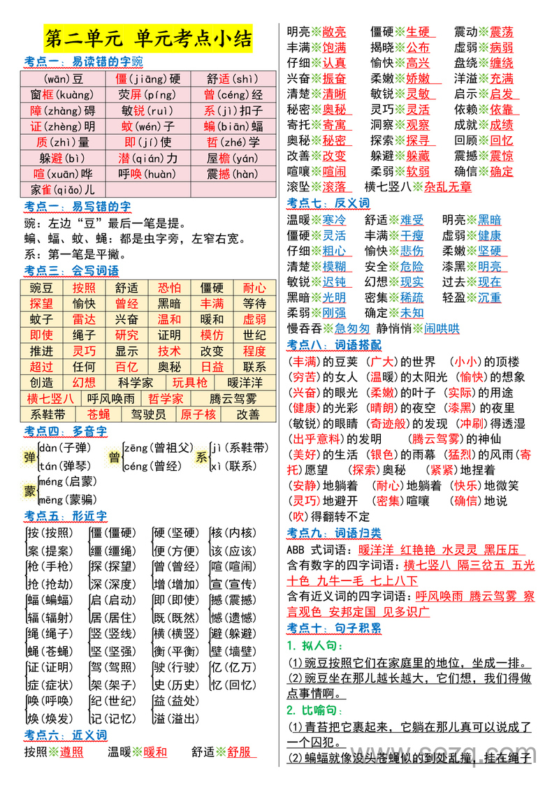 四年级上册语文1-8单元考点晨读 - 文档资源第2张