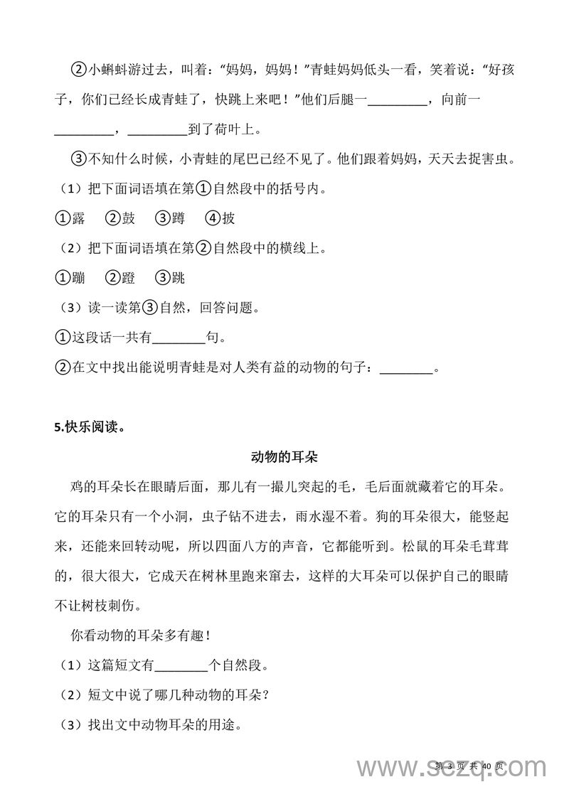 2025年秋季二年级上册语文阅读专项训练习题50道（含答案） - 文档资源第3张