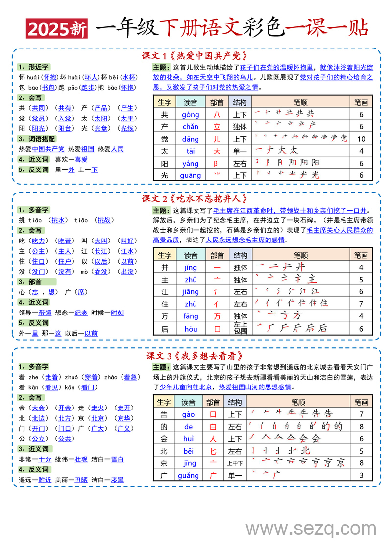 2025年春季新一年级下册语文彩色一课一贴（高清） - 文档资源第2张