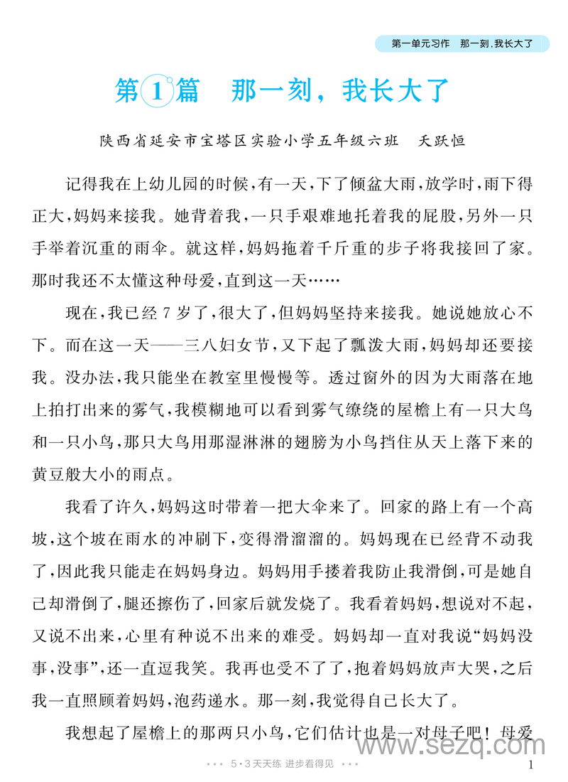 五年级下册语文第一单元习作那一刻,我长大了范文集 - 文档资源第2张