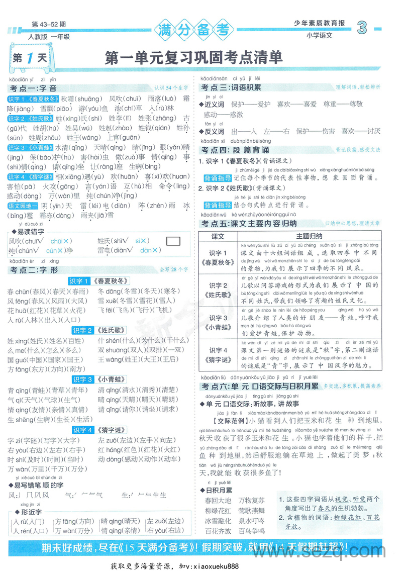 2024年一年级下册语文15天满分备考（少年素质教育报） - 文档资源第3张