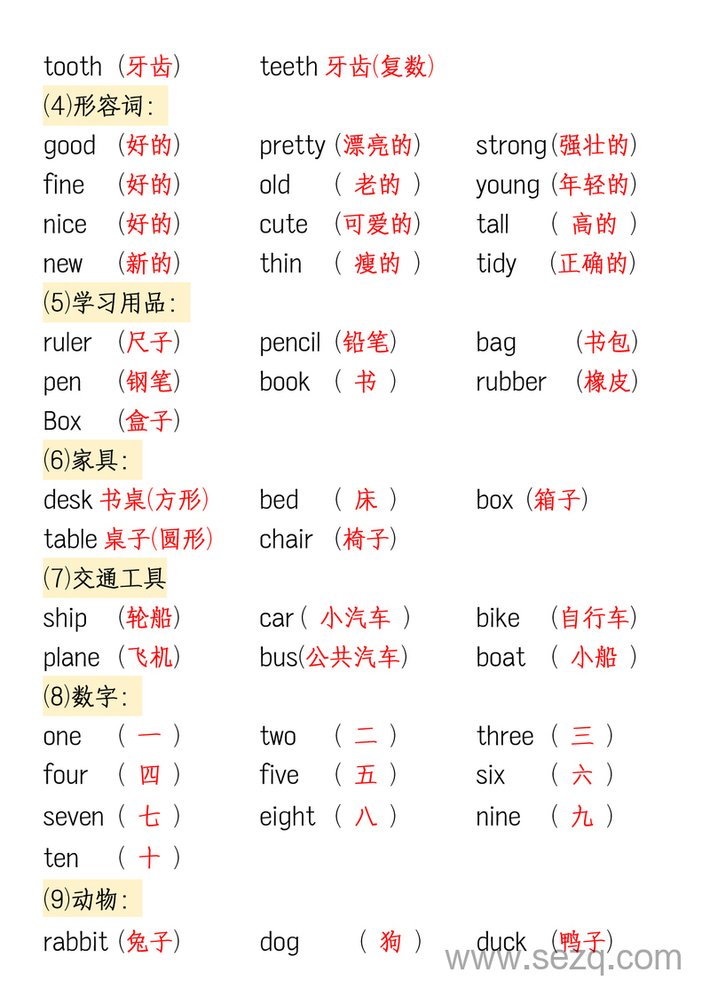 三年级上册英语暑假预习必背知识汇总（通用版） - 文档资源第3张