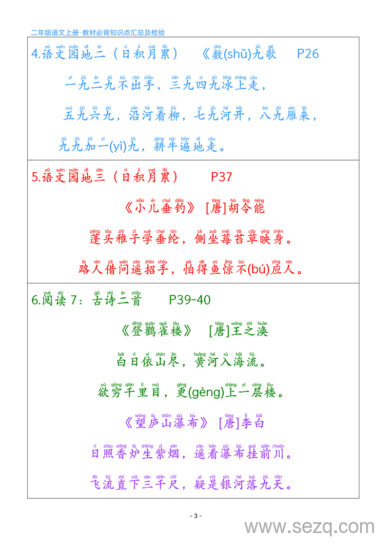 2025年二年级上册语文必背知识点汇总及检验（含练习） - 文档资源第3张