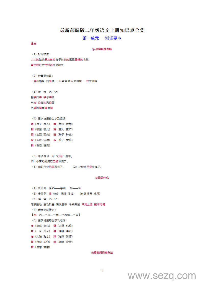 新版二年级上册语文知识点合集 - 文档资源第1张
