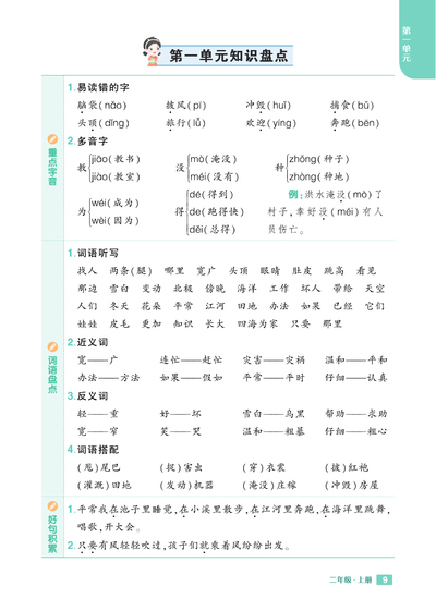 2024年秋季二年级上册语文1-8单元知识盘点（8页） - 少儿专区