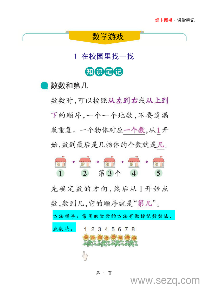 2025年秋季一年级上册数学全册课堂重点知识笔记 - 文档资源第1张