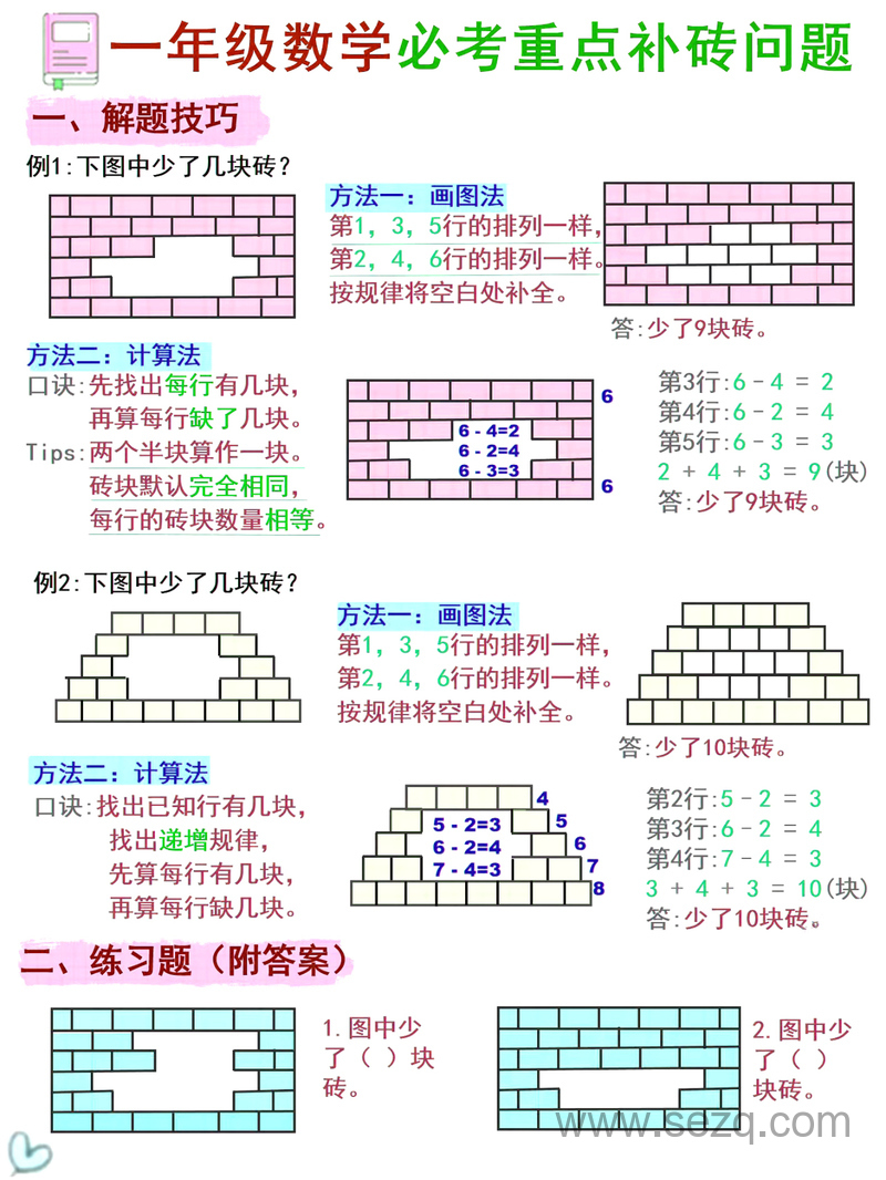 一年级下册数学补砖问题专项讲解与练习题（含答案） - 文档资源第1张