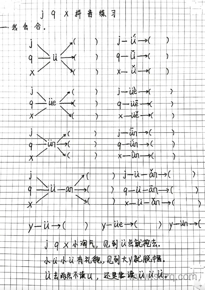 一年级语文jqx和ü相拼专项练习 - 文档资源第3张