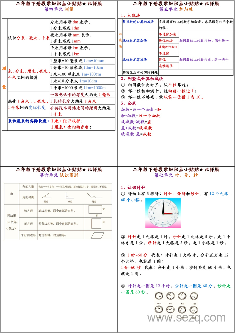 二年级下册数学知识点小贴贴（北师大版） - 文档资源第2张