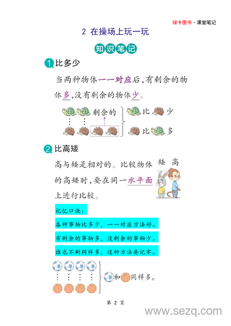 2025年秋季一年级上册数学全册课堂重点知识笔记 - 文档资源第2张