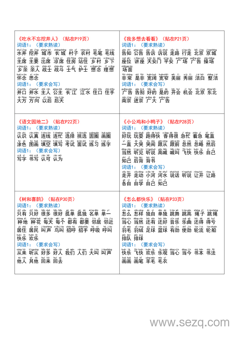 2025年春一年级下册语文重点词语课课贴 - 文档资源第2张