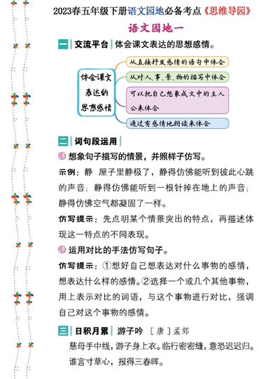 2023年五年级下册语文语文园地必备考点思维导图（6页） - 少儿专区