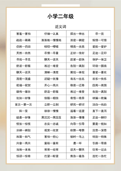 二年级语文近义词反义词汇总（3页） - 少儿专区