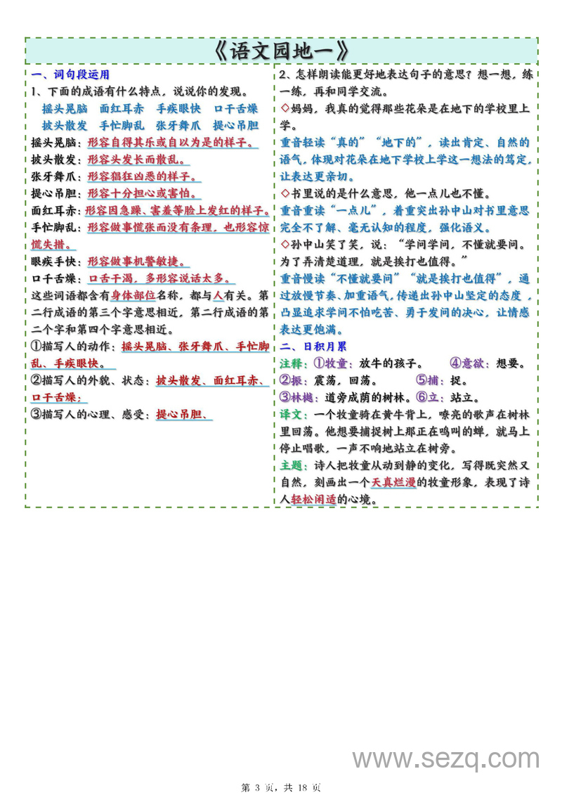 2025年新版三年级上册语文每课重点课课贴 - 文档资源第3张