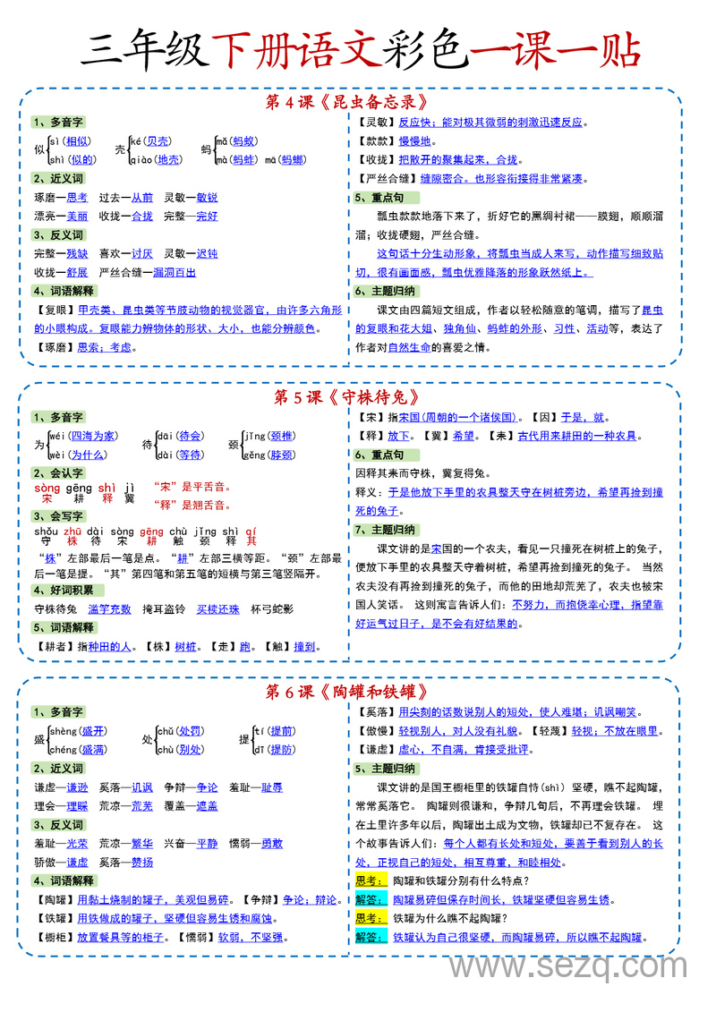 新版三年级下册语文课内重点课课贴 - 文档资源第2张