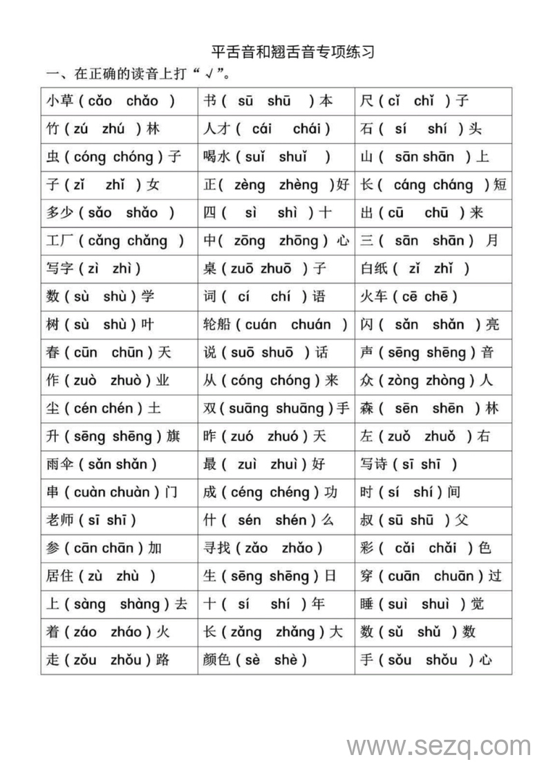 2025年一年级上册语文拼音专项练习（前鼻音后鼻音平舌音翘舌音） - 文档资源第3张