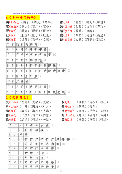 一升二年级语文暑假预习生字拼音笔顺组词必备（14页） - 少儿专区