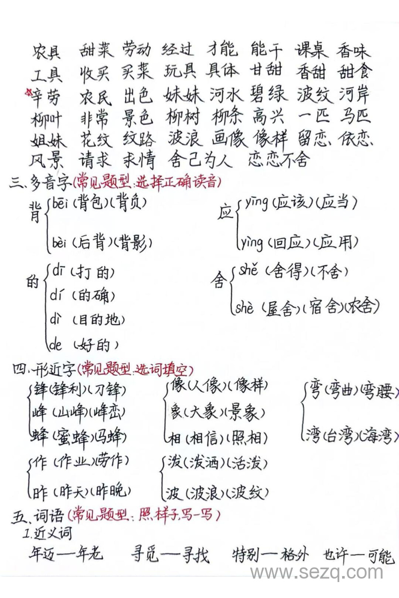 二年级下册语文第2单元常考题型总结（手写版） - 文档资源第2张