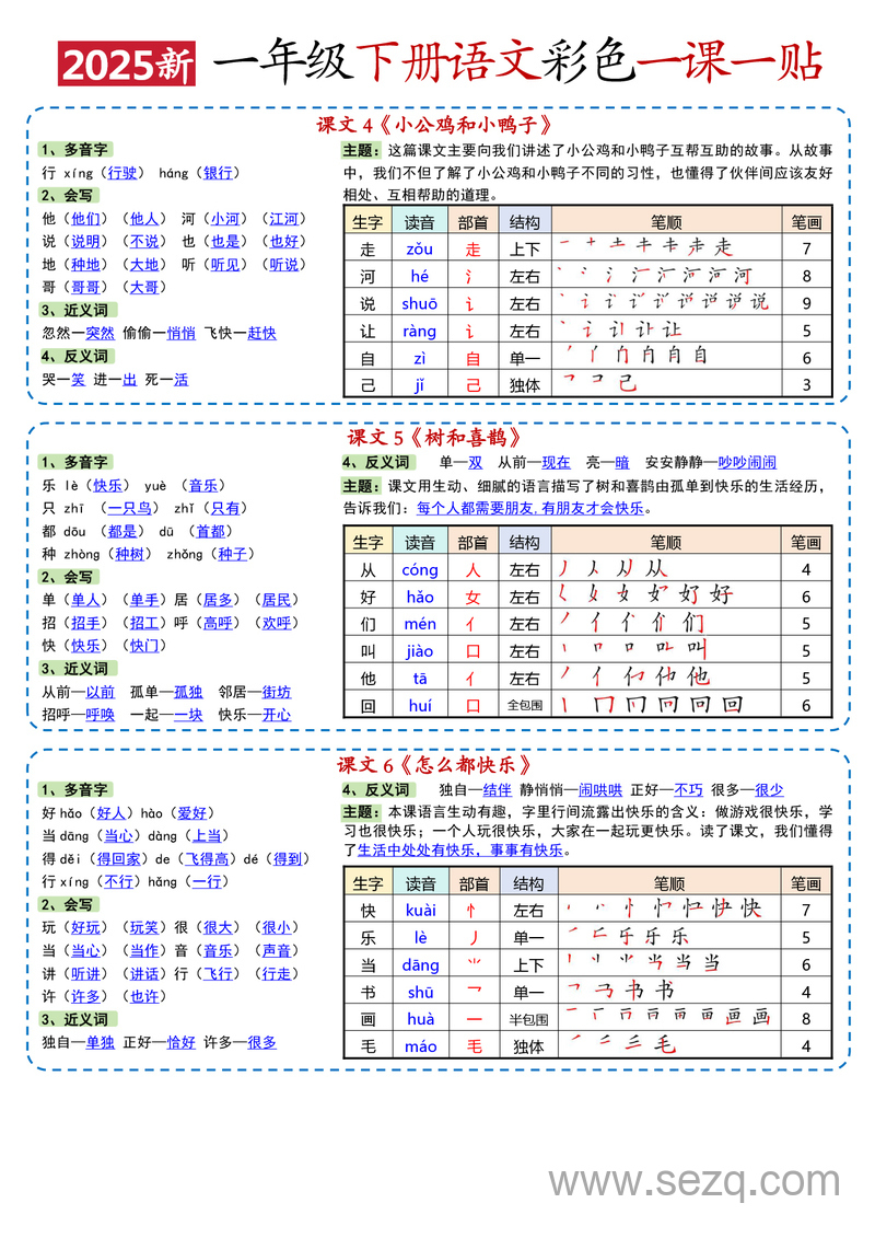 2025年春季新一年级下册语文彩色一课一贴（高清） - 文档资源第3张