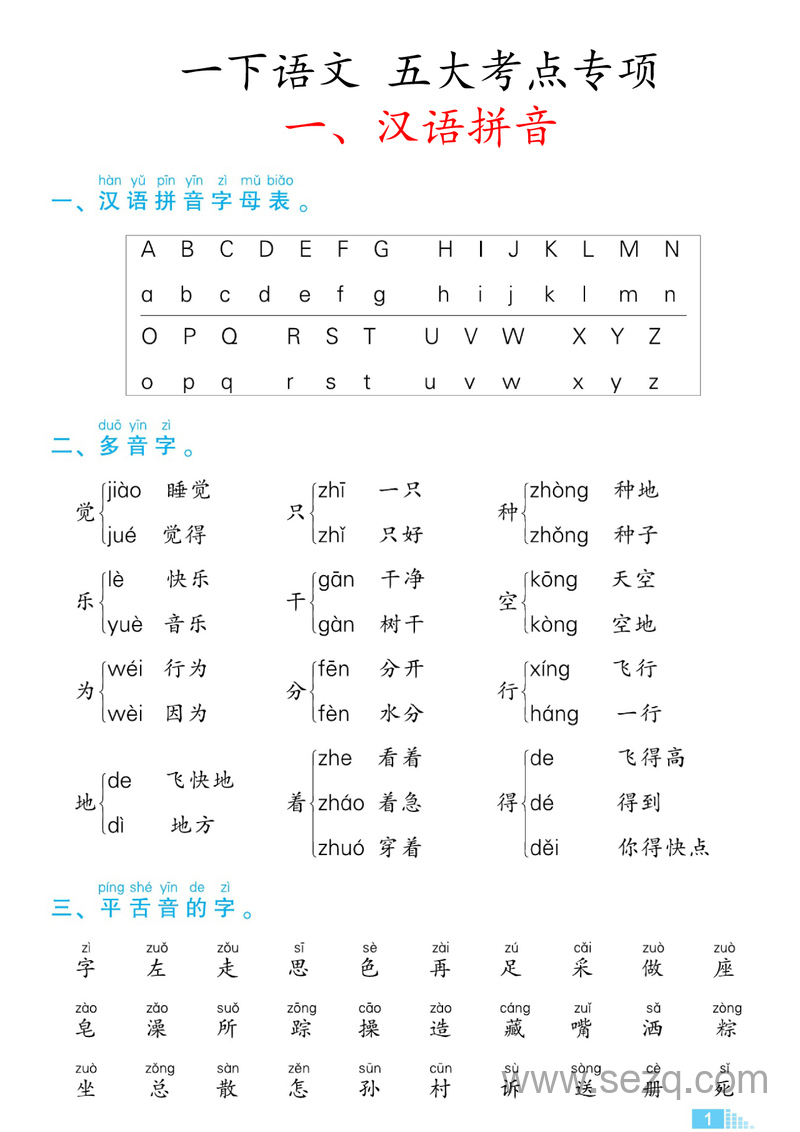 一年级下册语文五大考点专项练习 - 文档资源第1张