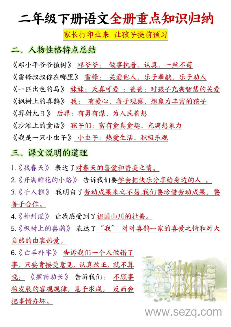 二年级下册语文全册重点知识归纳（预习用） - 文档资源第2张