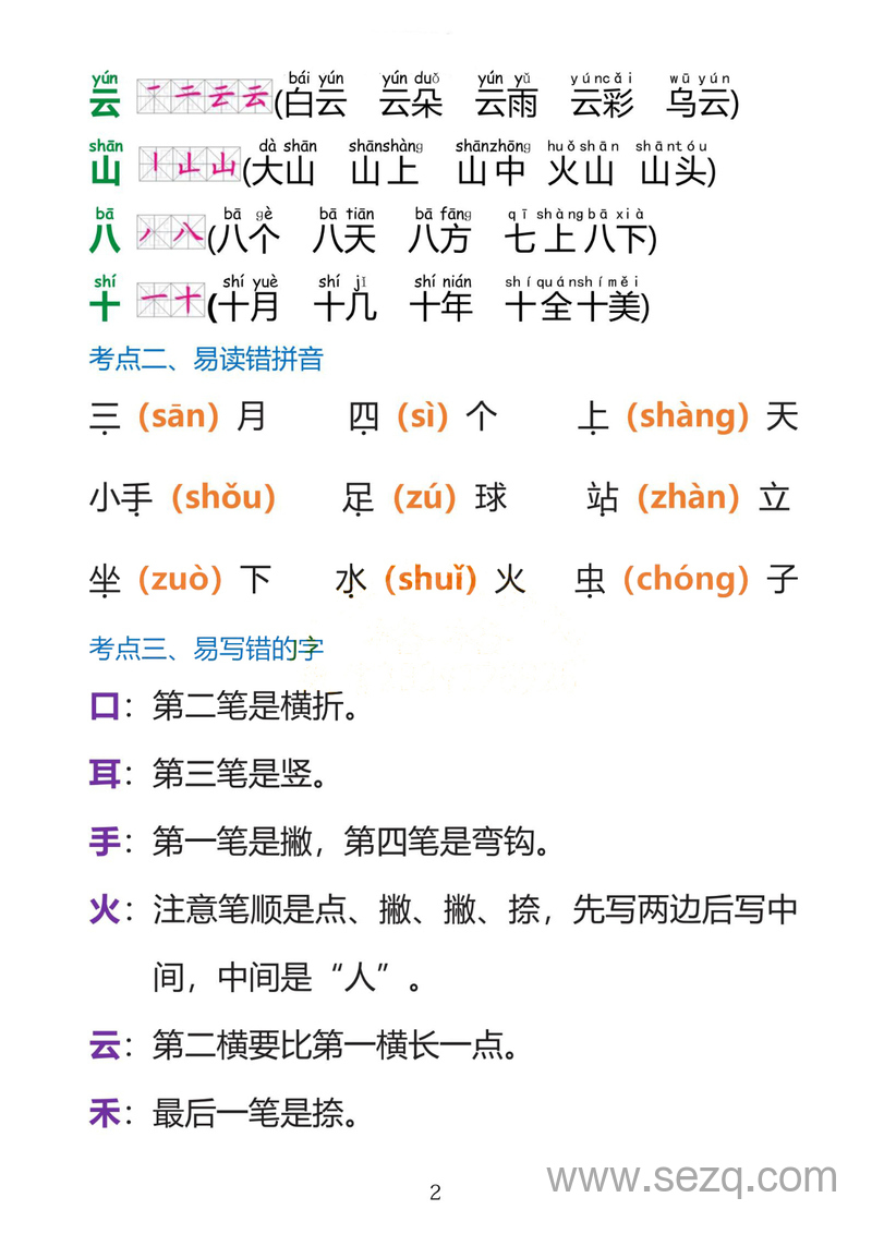 一年级上册语文1-8单元考点总结 - 文档资源第2张