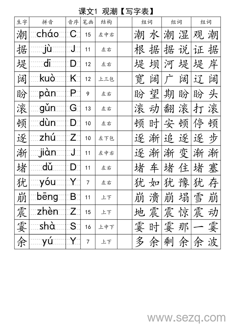 四年级上册语文生字注音组词表 - 文档资源第2张