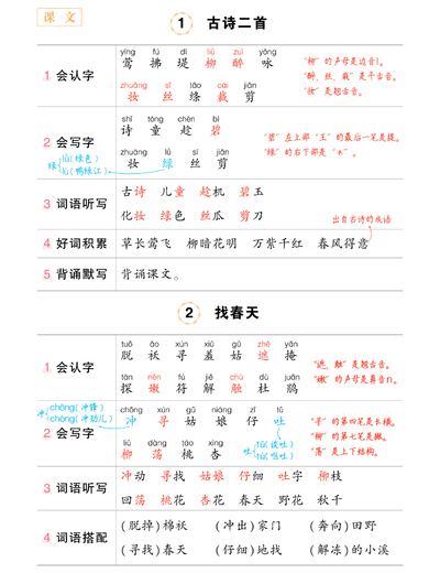 2024年新版二年级下册语文每课背记清单（状元语文）（25页） - 少儿专区