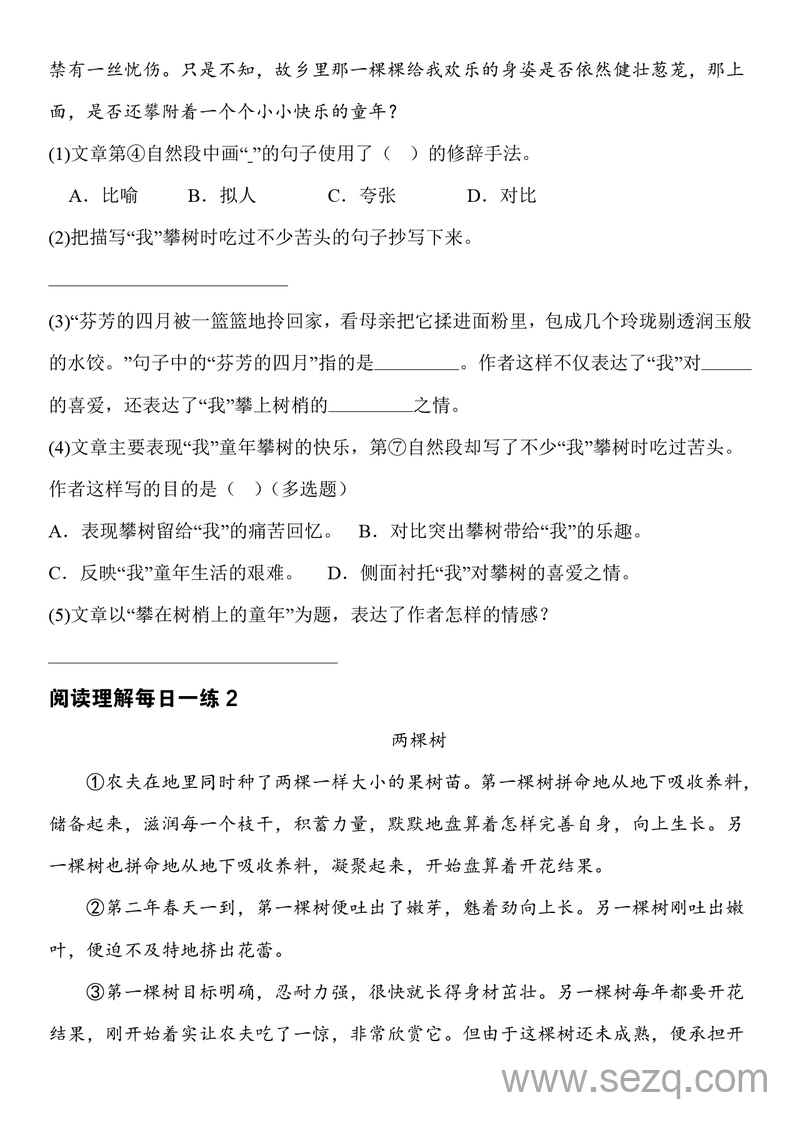 四年级下册语文阅读理解每日一练（含答案） - 文档资源第3张