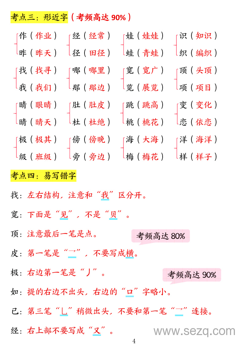 2025年秋季二年级上册语文1-2单元高频考点梳理 - 文档资源第2张