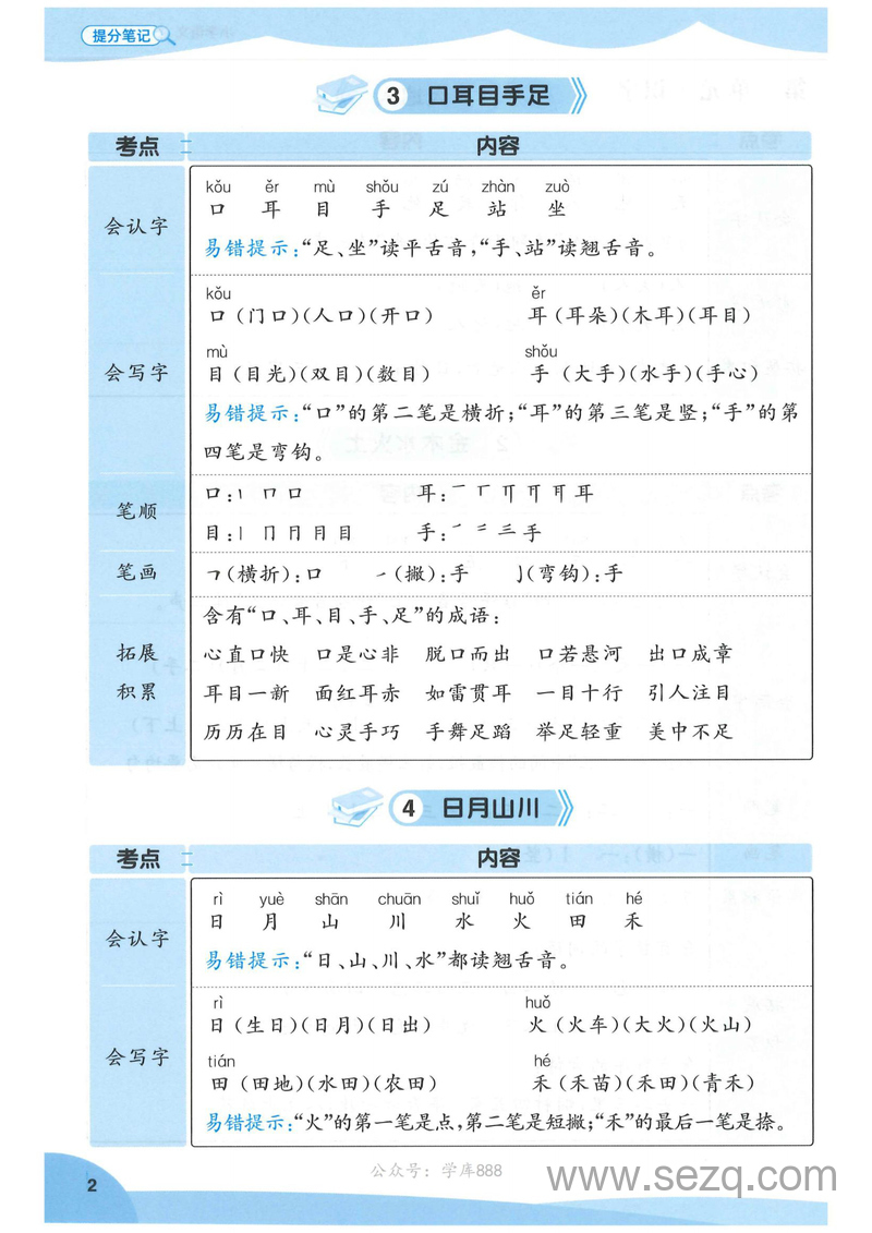 2025年秋季新版一年级上册语文每课重点笔记 - 文档资源第3张