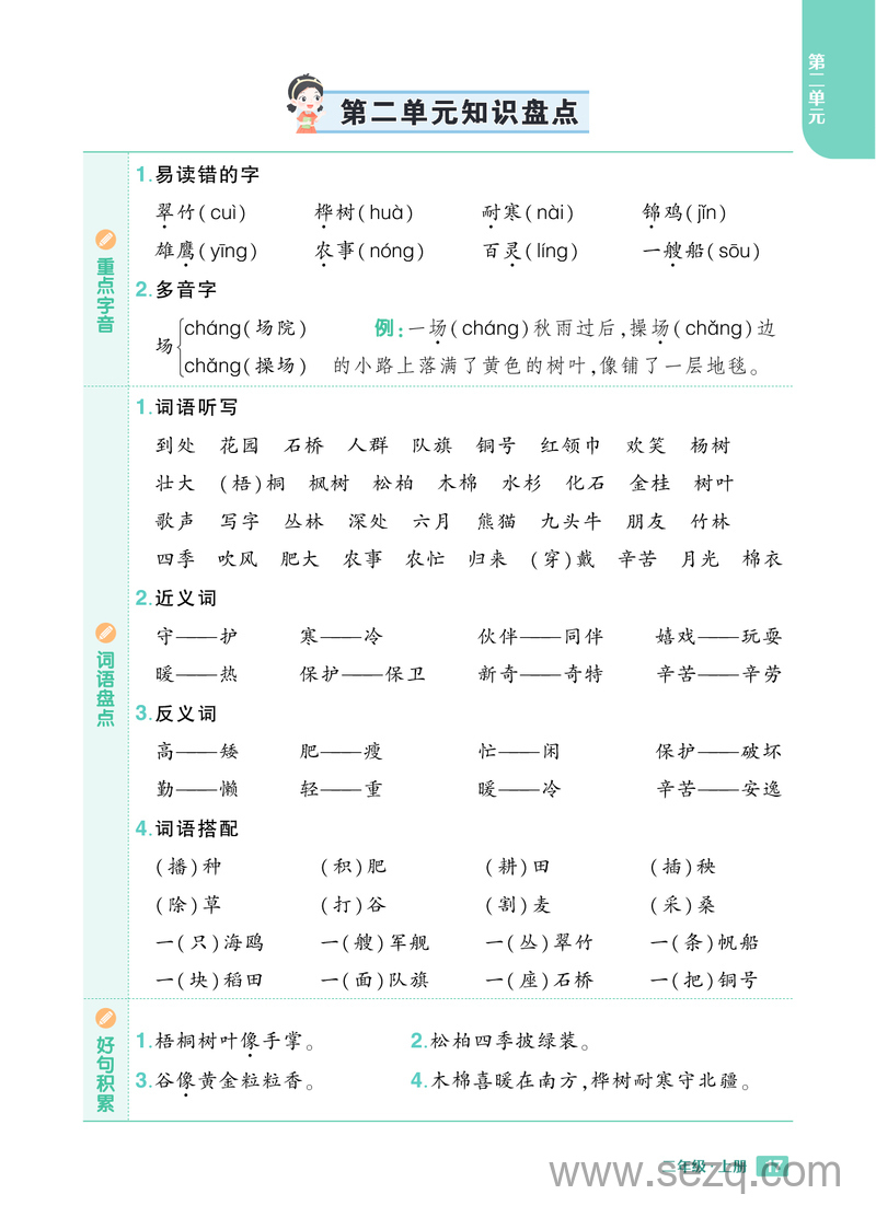 2024年秋季二年级上册语文1-8单元知识盘点 - 文档资源第2张