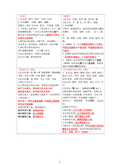 二年级下册语文每课重点字词与主旨积累课课贴（10页） - 少儿专区