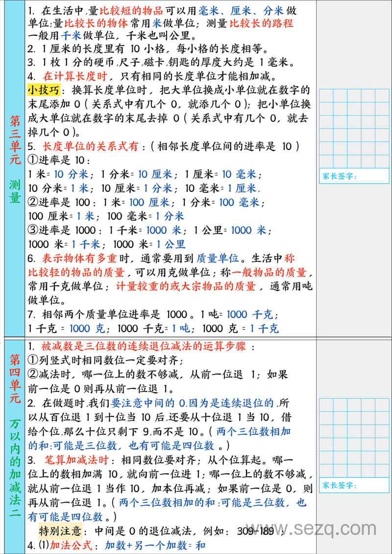 三年级上册数学暑假30天预习背诵表 - 文档资源第2张