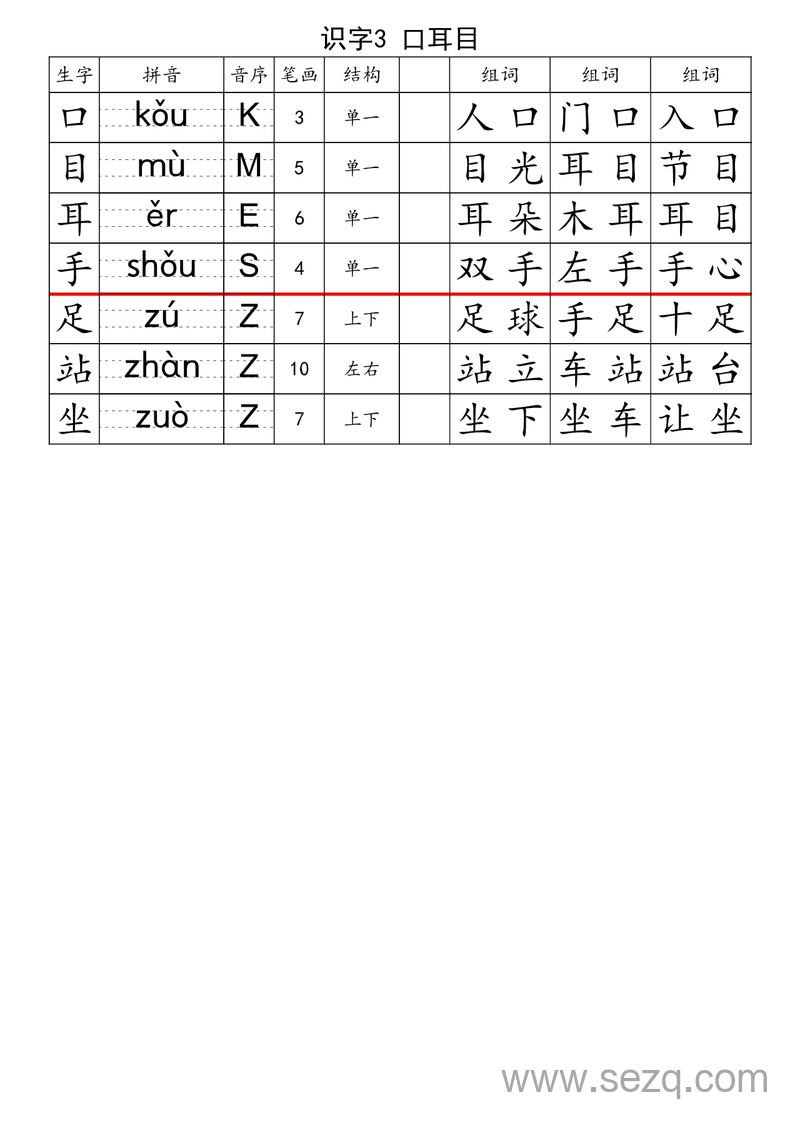 一年级上册语文生字注音组词表 - 文档资源第3张