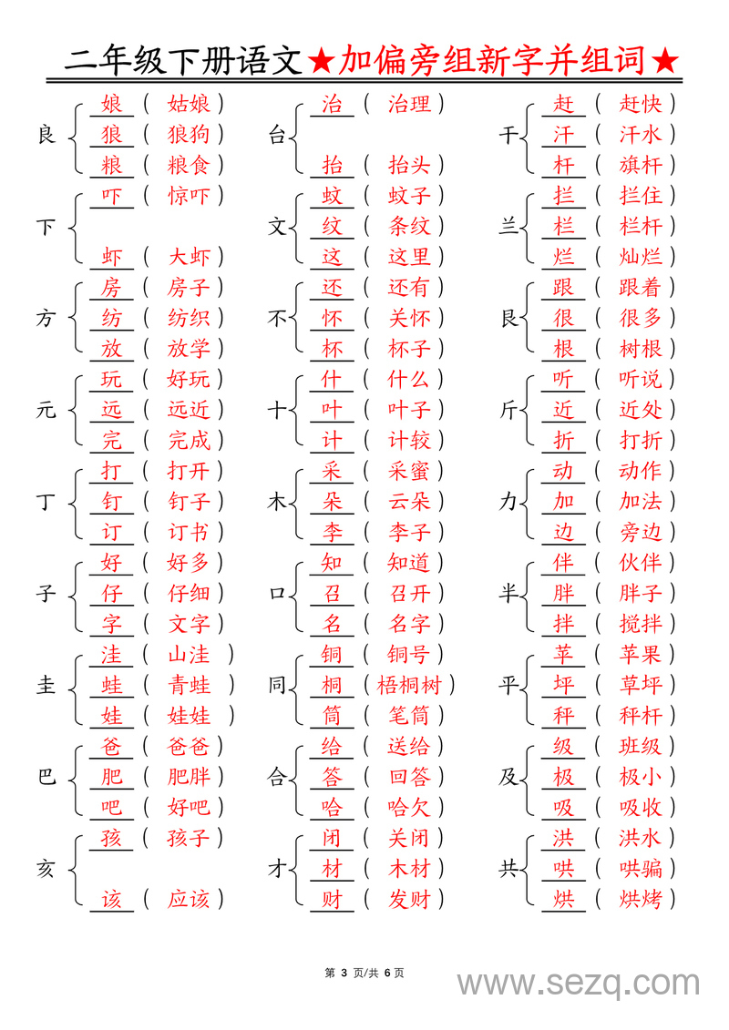 二年级下册语文加偏旁组新字并组词（含答案） - 文档资源第3张