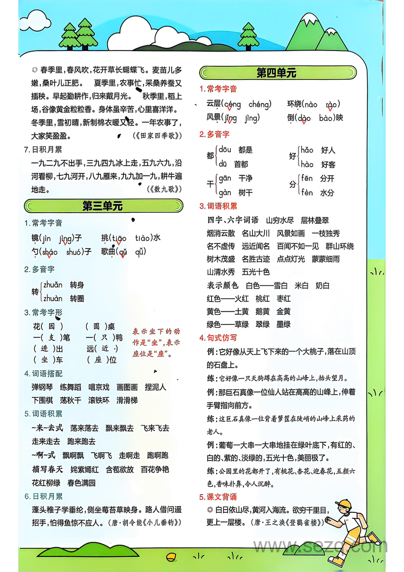2025年二年级上册语文全册1-8单元知识点汇总（期末知识挂图） - 文档资源第2张